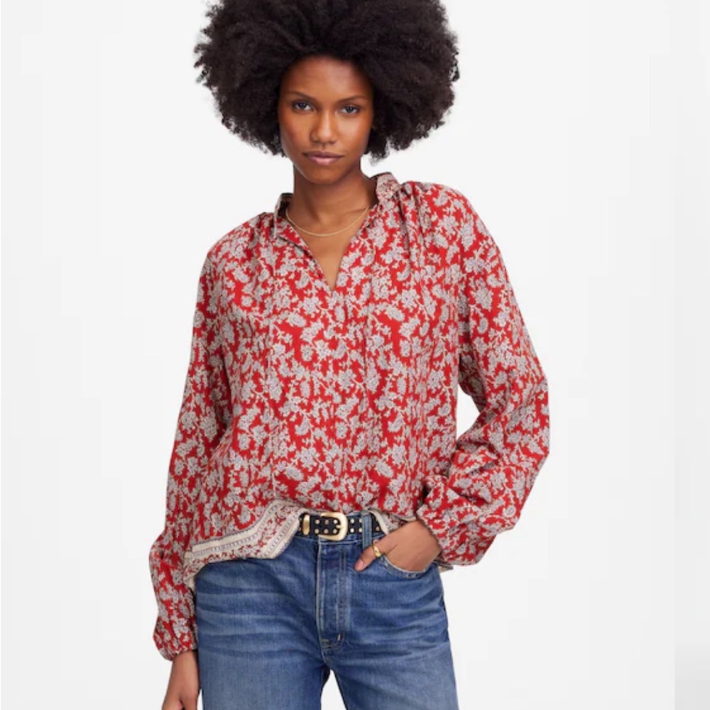 Madewell Shirred Popover Top in Paisley Print - NWOT